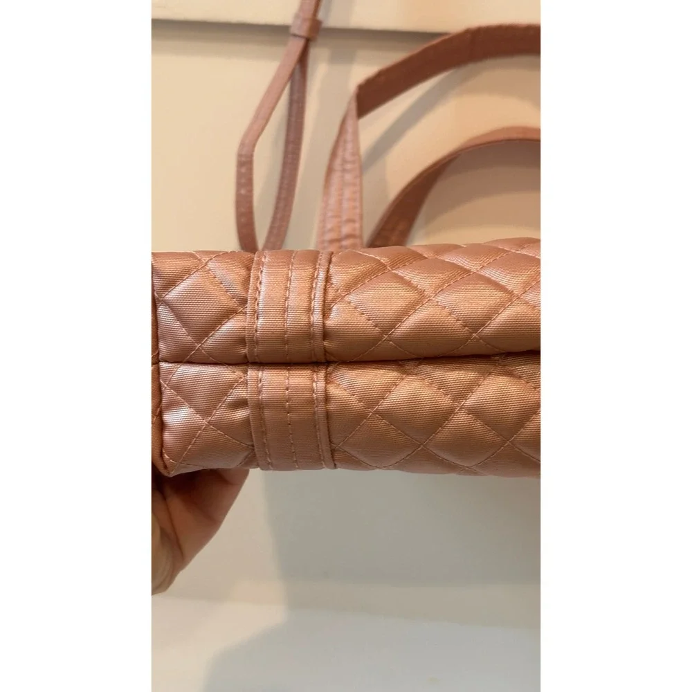 Vera Bradley Metallic Rose Gold Quilted Crossbody Tote Bag Floral Lining